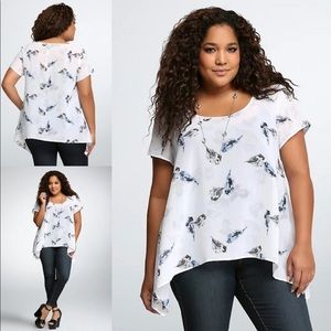 Torrid Sheer Blouse with Bird pattern Size 1
